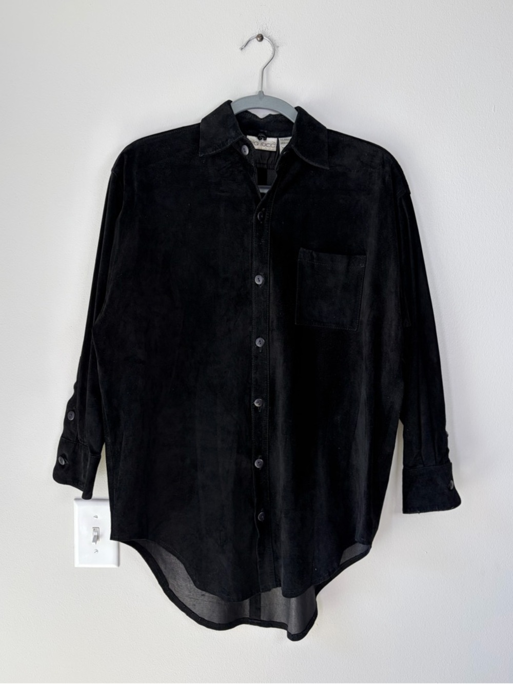Pia Rucci Black Suede Leather Button Up Shirt Size P